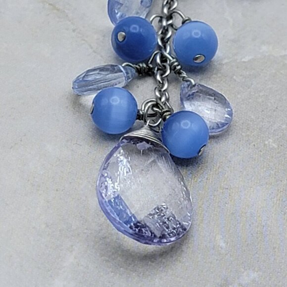 Cookie Lee Silver Tone Blue Moonstone Dangle Charm Y-Drop Necklace 17 Inch - Picture 3 of 9